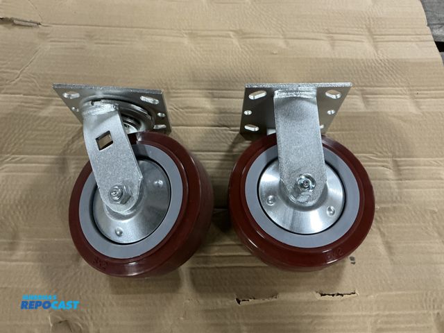 Lot 2-23835 - Lot of (8) Swivel and (8) Rigid New 6"x2" Urethane Tread Casters, Roller Bearings, 4x4.5" top plate,...