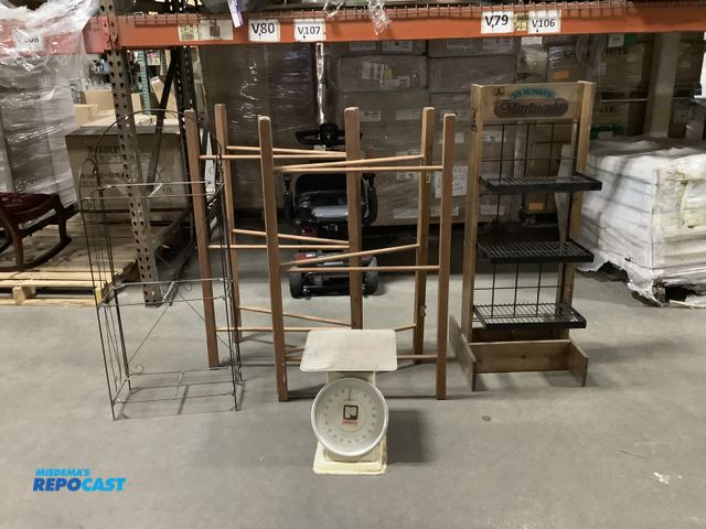 Lot 2-35922 - Lot of miscellaneous items including various decorative storage racks and a pelouze model#10100 scal...