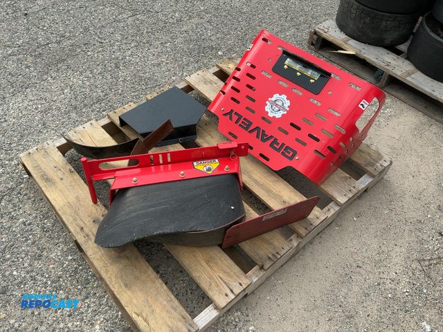 Lot 2-74075 - Gravely lawn mower rear guard/hitch plate &amp; Gravely lawn mower chute.