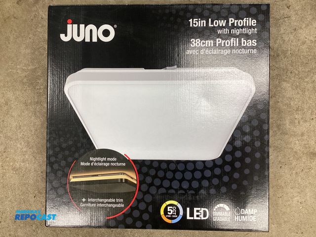Lot 2-69878 - New JUNO 15” low profile LED ceiling light with nightlight mode. Interchangeable trim. 1790 lumens, ...