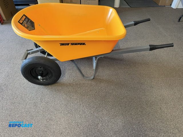 Lot 2-13898 - Ames true temper large 6 cubic fr wheelbarrow with rustproof tray and heavy duty metal handles