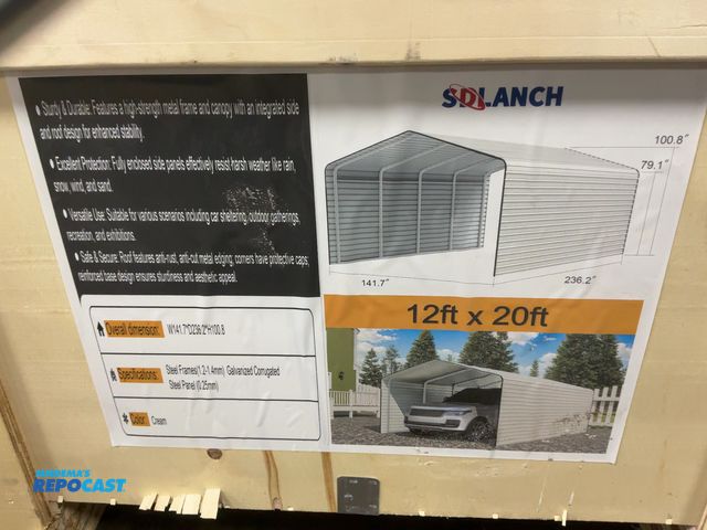 Lot 2-42721 - New SDLANCH 12’x20’ Carport with Enclosed Sidewalls, Cream Color, 141.7” wide x 236.2” deep x 100.8”...