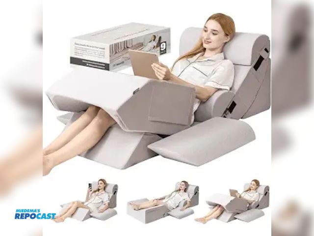 Lot 2-34769 - Gray Bedroom Set Lot of (1) 9 piece set fifthquater memory foam bed wedge set with neck pillow, back...