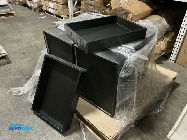 Lot 2-99394 - 15 Black Wooden trays of various heights but all measure 17” x 22.5”