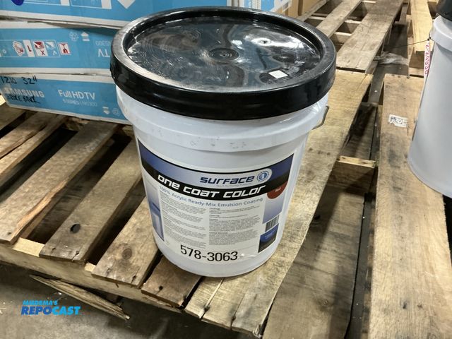 Lot 2-24941 - 5 gallon bucket of pavement / cement paint - for tennis or pickleball courts or cement floors, red c...