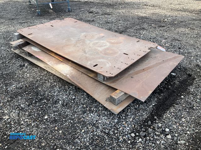 Lot 2-41637 - (4) used sheets of steel: two are approx 3/8” thick and 48” x 81” - both have holes and cutouts in t...