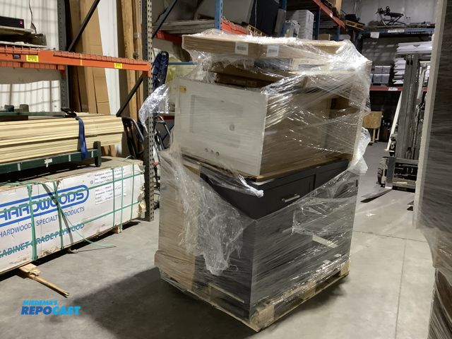 Lot 2-34945 - Assorted bathroom and houseware supplies including: stone counter top, sink with wooden bottom with ...