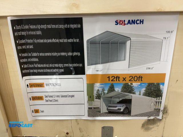 Lot 2-42593 - New SDLANCH 12’x20’ Carport with Enclosed Sidewalls, Cream Color, 141.7” wide x 236.2” deep x 100.8”...