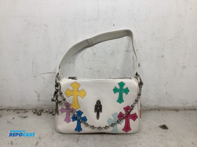 Lot 2-74019 - New White leather Chrome Hearts multicolor cross patch pattern design shoulder purse