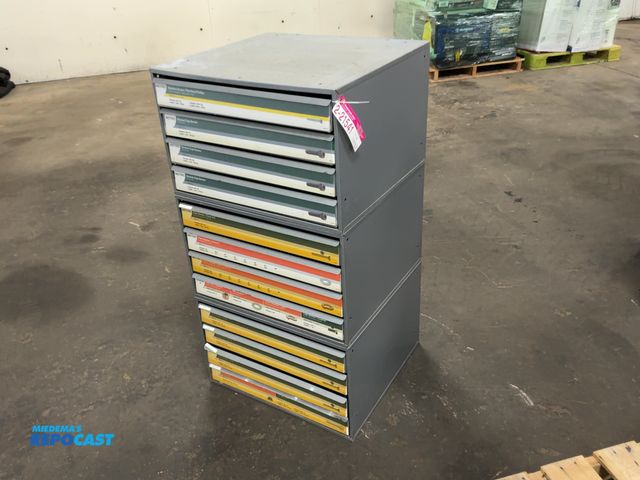 Lot 2-21541 - (3) 4-Drawer Stackable Metal Cabinets, were used for hardware, approx. 3" deep drawers, 23-1/2" wide...