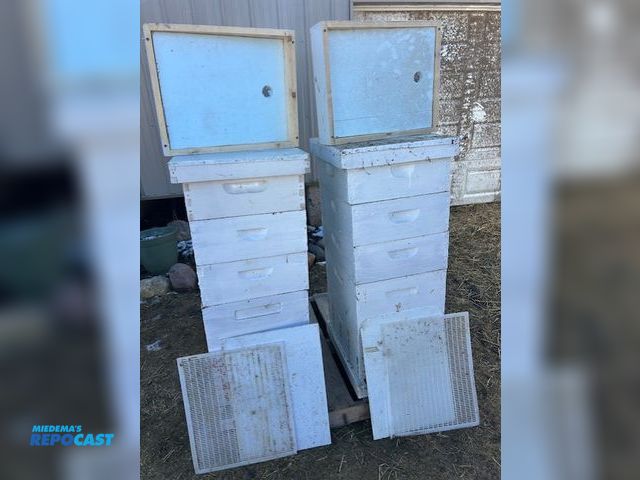 Lot 2-tbd - 2 complete beehives, 2 bottoms, 4 deep boxes, 6 shallow supers, 40 deep frames, 60 shallow frames, 2...