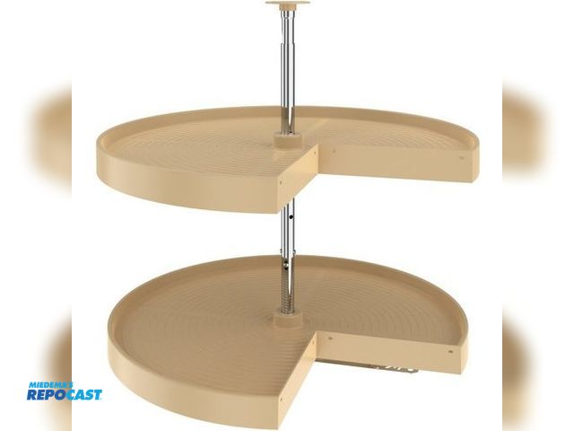 Lot 2-35181 - Plastic Lot of (1) plastic 2 shelf round around a metal pole yellow/tan shelves