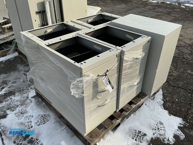 Lot 2-15581 - Skid lot of (4) Turnstone TS2PFF22U Stackable 2 drawer filing cabinets and (1) Other filing Cabinet