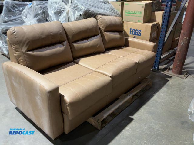 Lot 2-94754 - New Tan Sofa 3 sectioned light brown pullout sofa bed, 78” x 35” x 36”