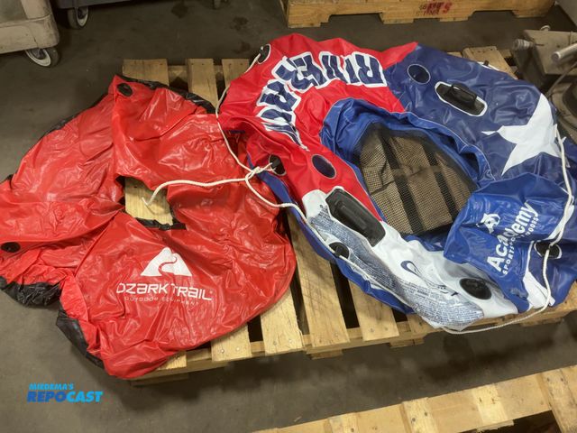 Lot 2-63348 - 2 Ozark Trail Outdoor Equipment Red/Black Inflatable Donut Tube and an Academy Sports Outdoor River ...