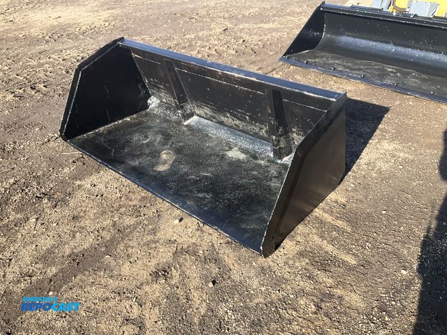 Lot 2-33342 - 66” skid steer bucket, welded on cutting edge, skid steer quick attach, showing wear, used