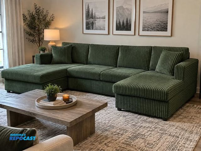 Lot 2-62800 - Brand New Green Corduroy Sectional - Huge U-Shape Couch #YHL-ZY25-2219-37