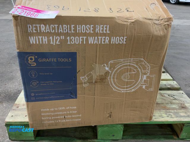 Lot 2-21966 - Giraffe Tools Retractable Hose Reel Pro with 1/2" 130' Water Hose, Metal Bracket, includes (1) 9-Pat...