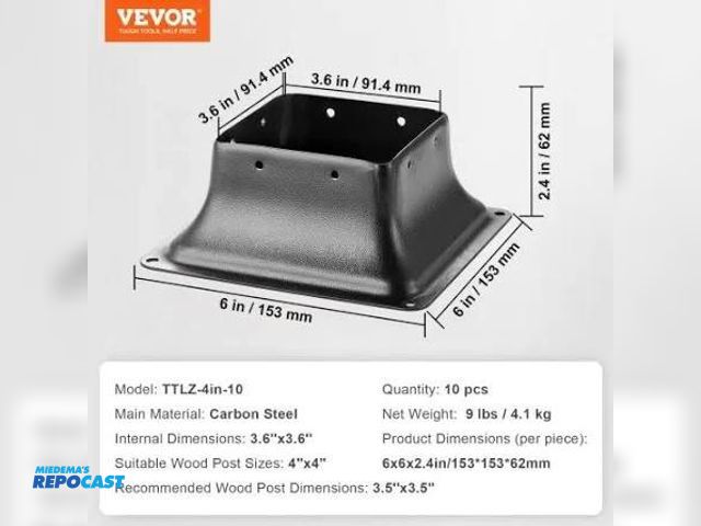 Lot 2-95098 - VEVOR post base 4” x 4” inner size 3.6” x 3.6” model TTLZ-4in-4