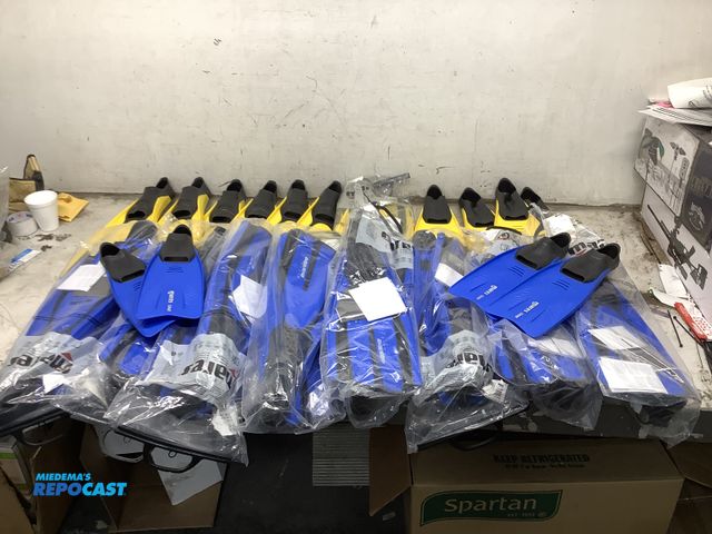 Lot 2-75993 - (20) pairs of Plana Attire and Mares clipper diving fins (8 pairs) long blue, (2) pairs short blues,...