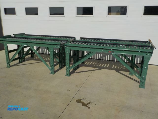 Lot 2-34100 - Lot of (4) industrial Roach conveyors. Adjustable legs. 16 in w - 72 in l. End stoppers.