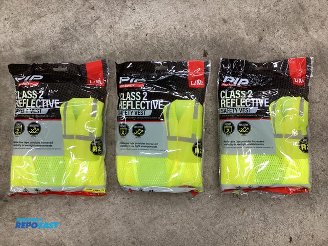 Lot 2-69882 - Three new Pro Safety Class 2 Reflective Safety Vests. Reflective tape, hi-vis yellow, 2- pocket. Hoo...