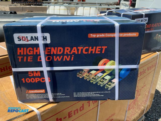 Lot 2-44598 - Lot of (100) New SDLANCH 1” Wide Straps with Ratchets Attached, 5 Meter Long, for looping around ite...