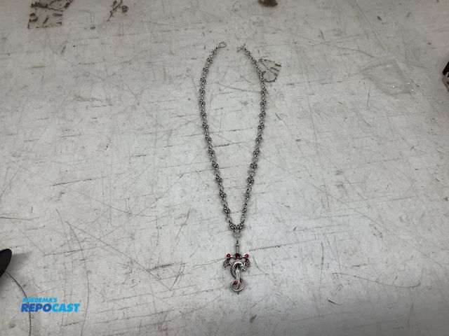 Lot 2-74201 - New Gothic-style sword and dragon (with red jewels) pendant necklace