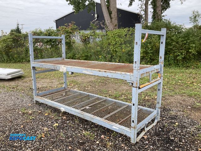 Lot 2-41646 - (2) stackable metal racks 108” x 39” x 34-1/2”T each, both have expanded steel decking