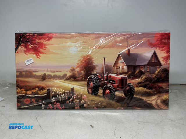 Lot 2-74429 - ANCXWOTER Canvas Wall Art Sunset Landscape Canvas Prints Vintage Red Tractor for Living Room Bedroom...