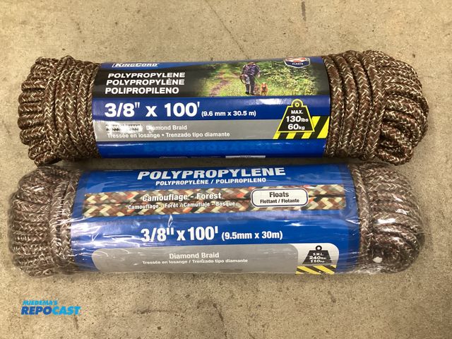 Lot 2-27529 - Two new Mibro KingCord 3/8” X 100 feet of diamond braid polypropylene rope. It floats. Camouflage – ...