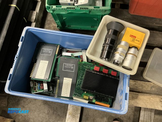 Lot 2-93848 - Plastic Tote of Input Modules, Circuit Boards, Camera Lenses