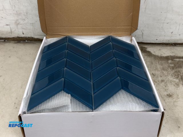 Lot 2-35373 - Emser tile - edge navy 11.97in x 12.13 in cheveron glossy matte glass mosaic tile (10 pieces)