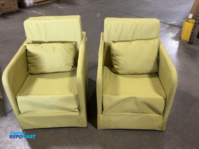 Lot 2-96031 - (2) green light duty cushioned chairs with measurements of approximately 29” x 30” x 22”