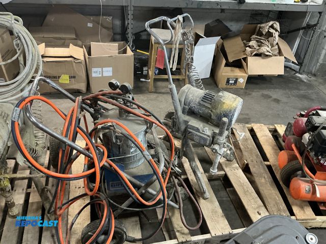 Lot 2-93933 - Skid of includes: Graco 214 Electric Paint Sprayer &amp; Bink pressure tank spray system