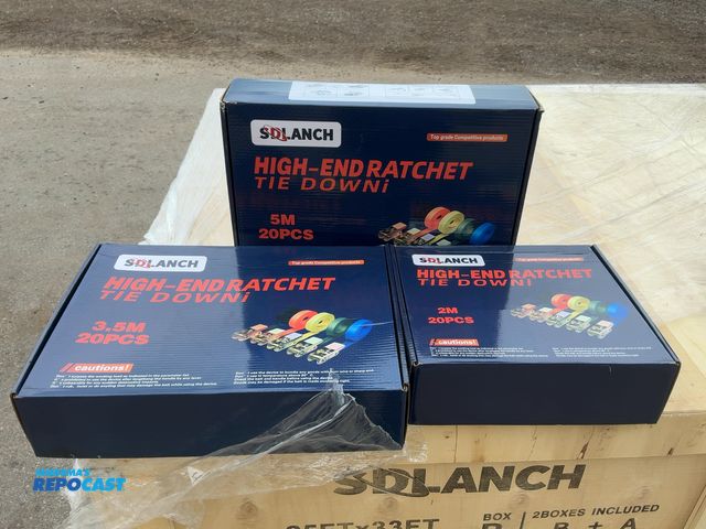 Lot 2-44677 - Lot of New SDLANCH 1” Wide Straps with Ratchets Attached, for looping around items, no hook ends, in...