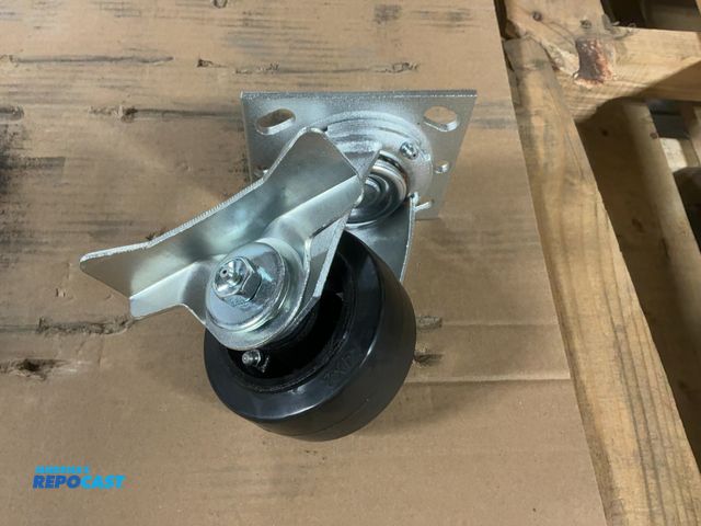 Lot 2-22078 - Lot of (8) New 4"x2" Rubber Tread Swivel Casters with Brakes, 4x4.5" top plate, 5-5/8" height, 350 l...