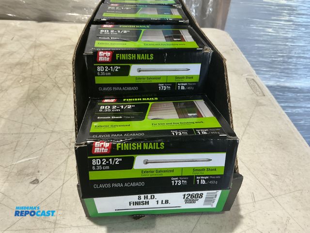 Lot 2-13834 - (13) Grip Rite exterior galvanized finish nails 8D 2-1/2” 1 pound boxes.