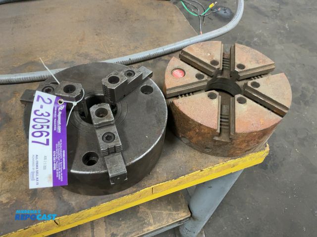 Lot 2-30567 - (2) Used 10" Lathe Chucks, one is a Forkardt 3-jaw, other is an Atlas 6-Jaw but is missing the jaws