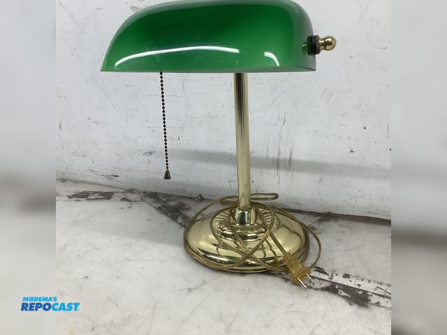 Lot 2-63313 - (1) green top and gold base lamp no lightbulb vintage