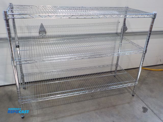 Lot 2-34120 - HDX three shelf storage rack. Adjustable feet. Adjustable shelves. NSF approved. 48"w x 18"d x 36" h