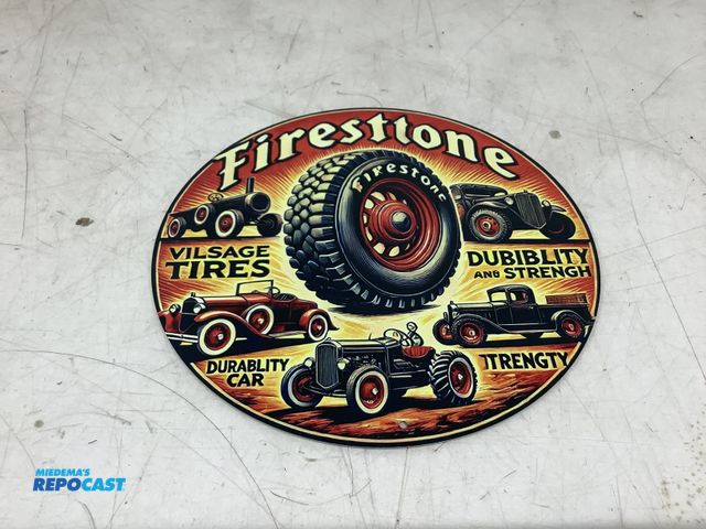 Lot 2-75386 - Firestone circular metal tin sign approx. 8”