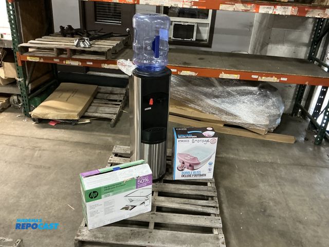 Lot 2-33679 - Miscellaneous group lot of cold water filter, HoMedics bliss foot bath, and hp printer.