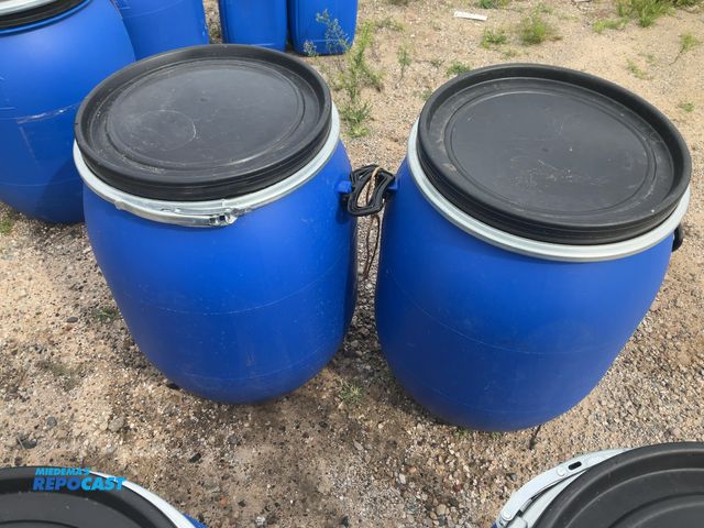Lot 2-27254 - (2) 25 gal. blue plastic barrels with removable lids and locking rings - clean inside