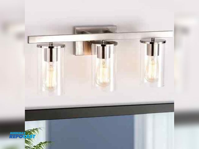 Lot 2-95962 - Ascher RJ-WS03 3-light vanity brushed nickel 120V light with clear glass shade (set of 1)- bulbs not...