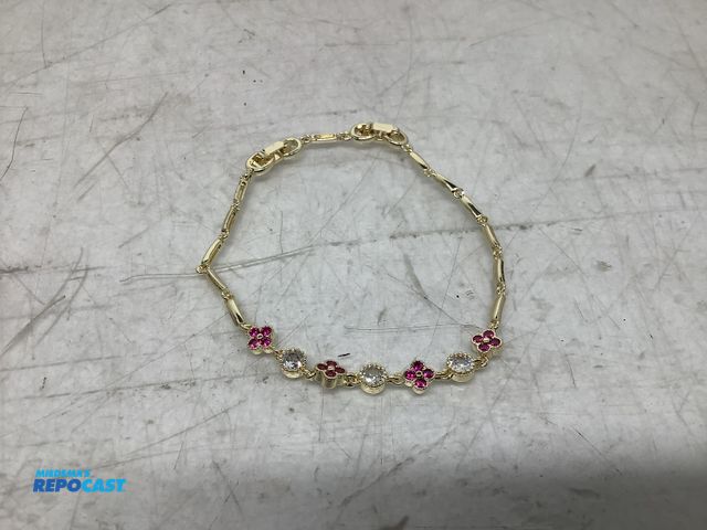 Lot 2-74007 - New Pink and clear crystal flower gold bracelet
