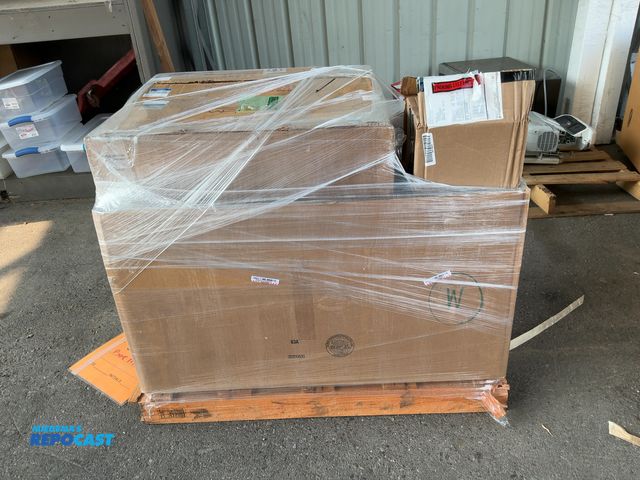 Lot 2-18171 - Box of forklift parts including lights, mirrors, work lamps, straps, truck lube, and other miscellan...