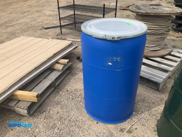 Lot 2-27259 - 55gal. blue plastic barrel with removeable lid and locking ring - clean inside