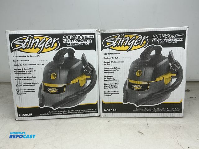 Lot 2-65773 - (2) Stinger HD20250 2.5gal wet/dry Vacuums