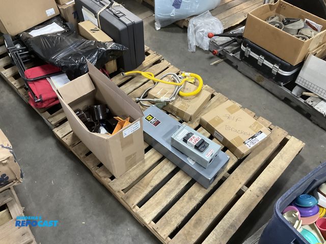 Lot 2-18009 - Skid Lot of Various Lots, 2 Shelf Brackets, Electric Power Boxes, Various Brackets, etc